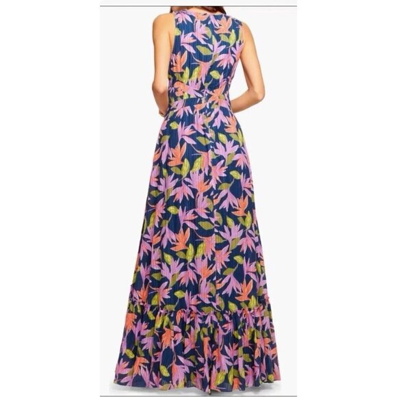 Ramy Brook Miles Floral Maxi Dress Navy High-Low V-Neck Sleeveless Size 4 - Picture 2 of 12